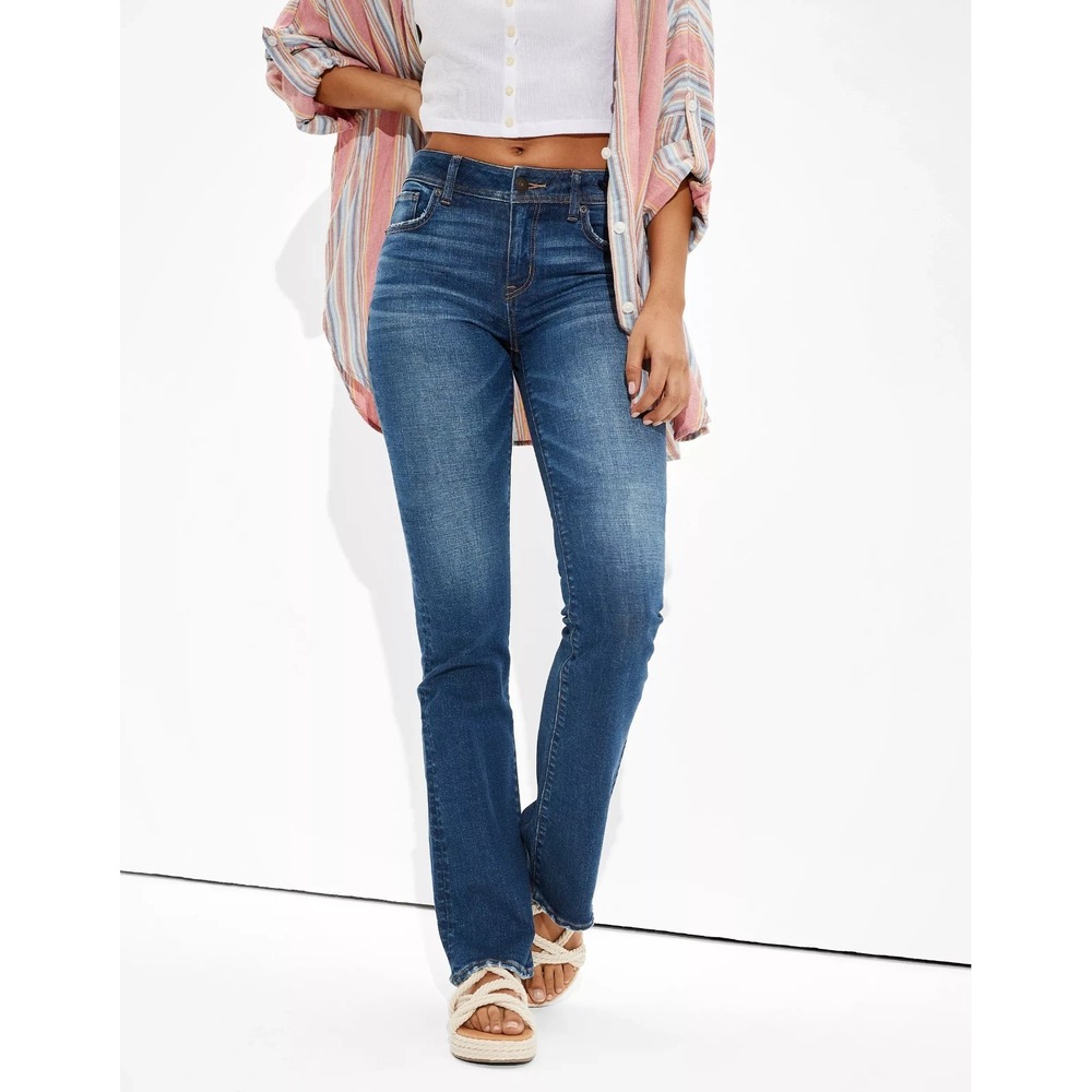 American Eagle Kick Boot Jeans Women's Blue‎ Denim Stretch Low Rise Zip Fly - 8